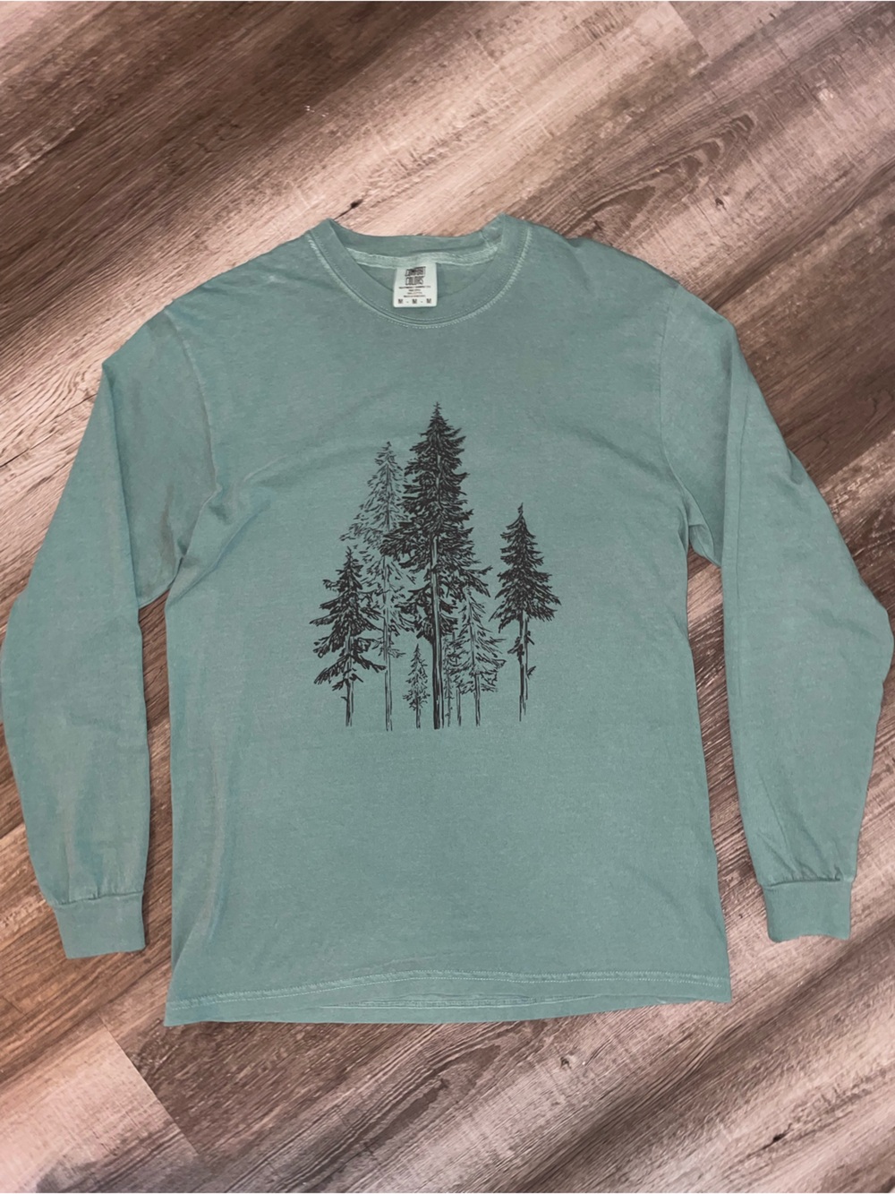 Comfort Colors Men's Long Sleeve Tee in Seafoam with Tree Graphic